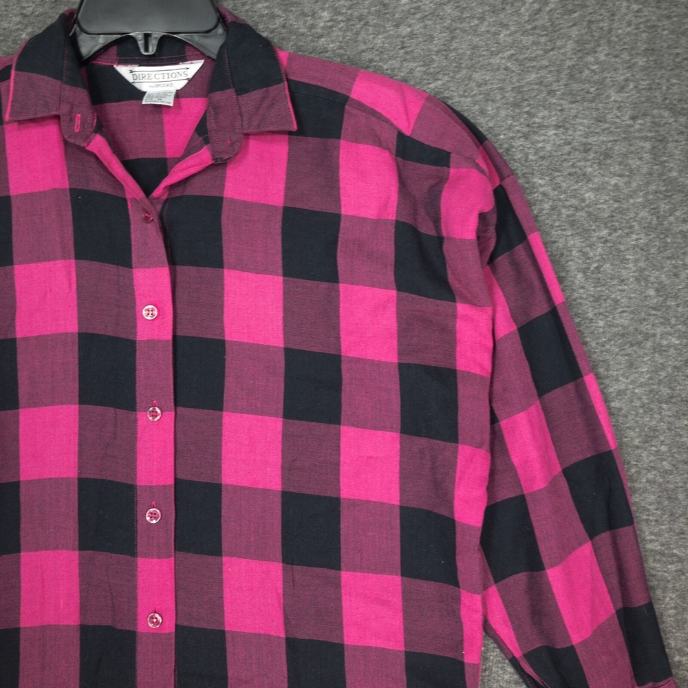Vintage Directions by Brooks Womens M Pink Black Plaid Button Up Shirt Grunge - Picture 3 of 10